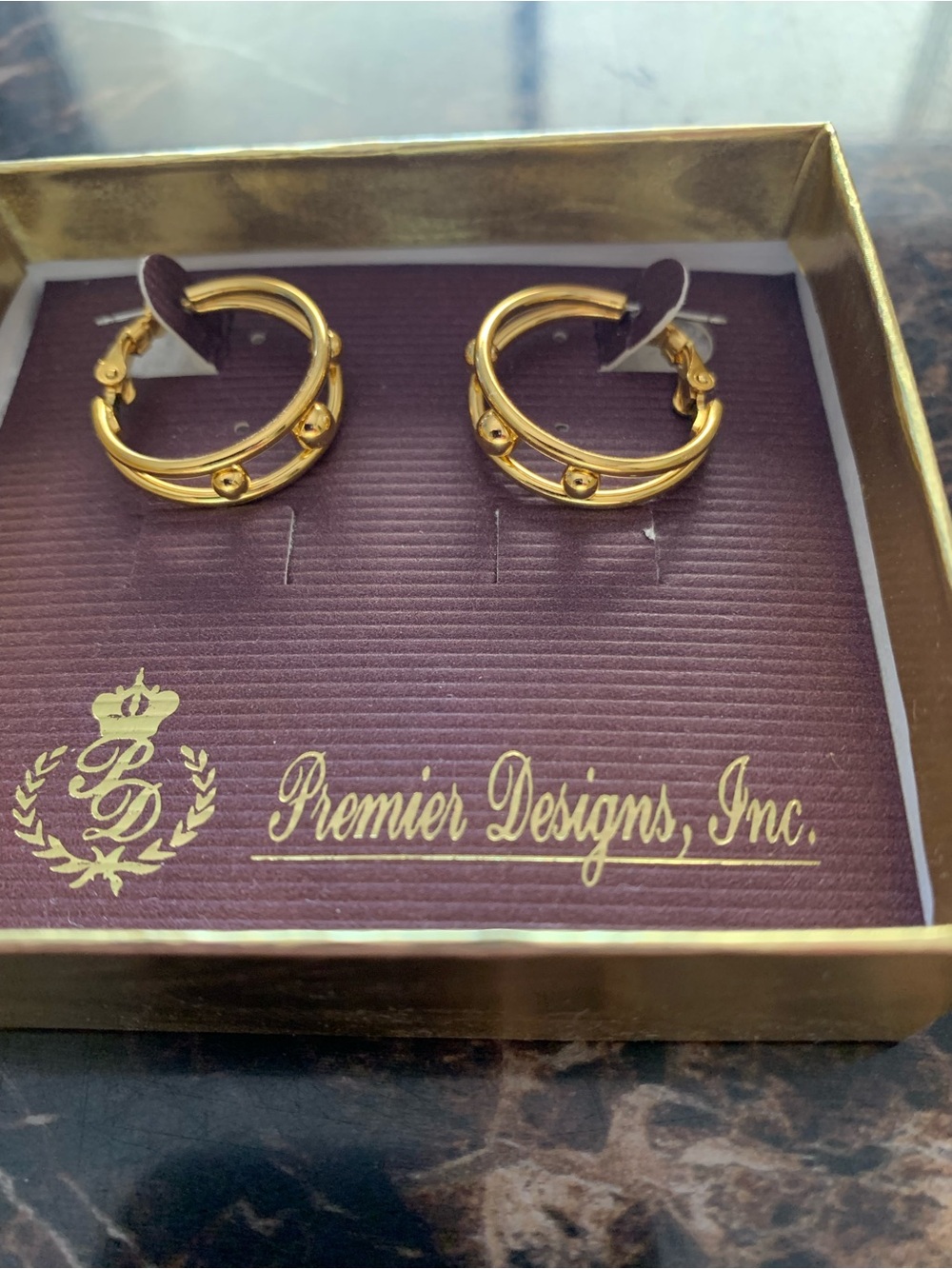 Premier Designs Gold Double-Band Hoop Earrings with Bead Detail